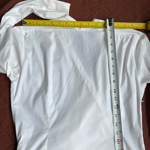 Zara Poplin Off-White Long Sleeve Faux Wrap Side Ruching Blouse Size Large - Picture 7 of 13